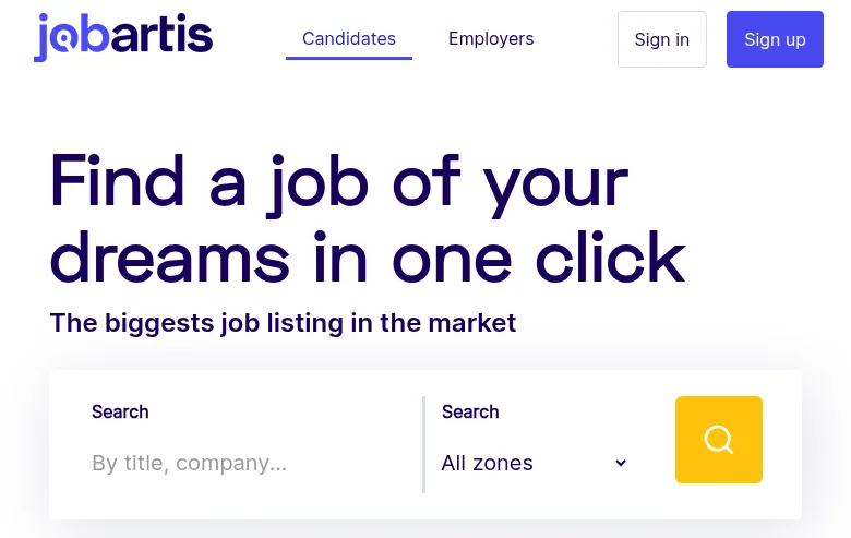 Jobartis screenshot Jobartis job board platform screenshot showing job search interface