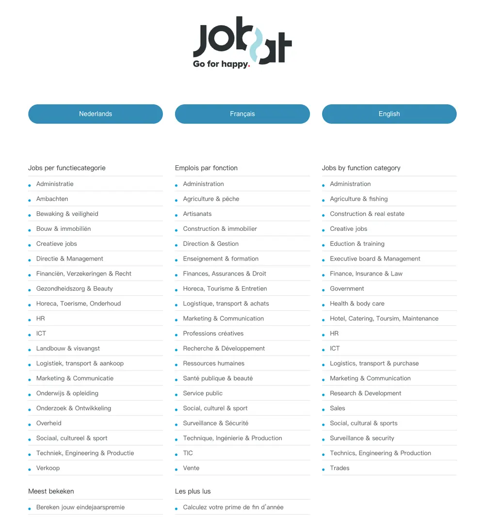 Jobat.be job board platform screenshot showing job search interface