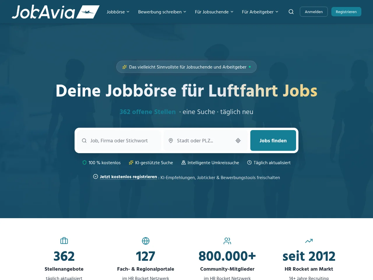 Jobavia job board platform screenshot showing job search interface