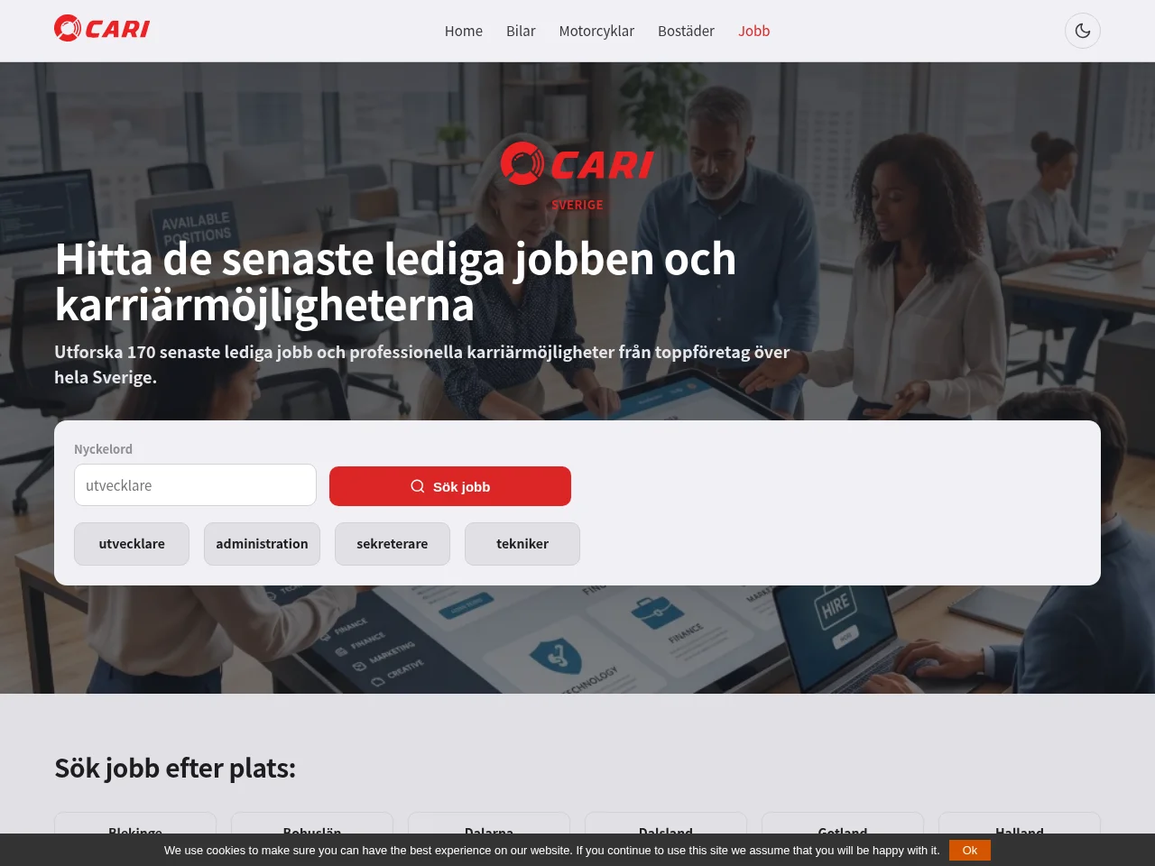 jobb.cari.com.se job board platform screenshot showing job search interface