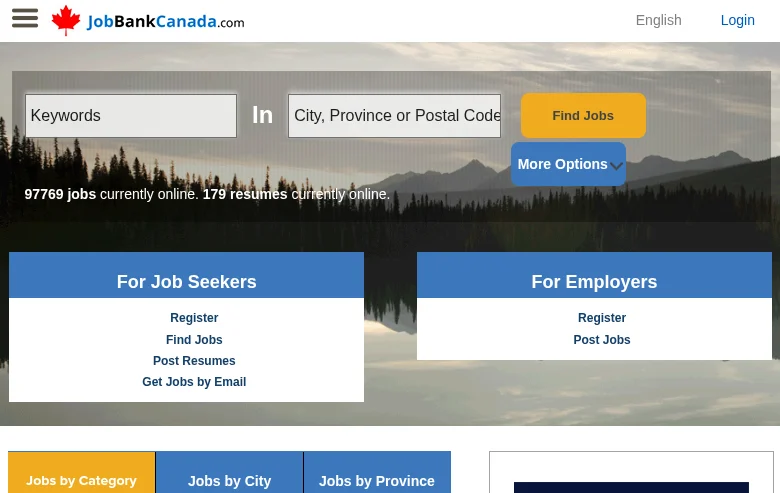 Job Bank Canada screenshot Job Bank Canada job board platform screenshot showing job search interface