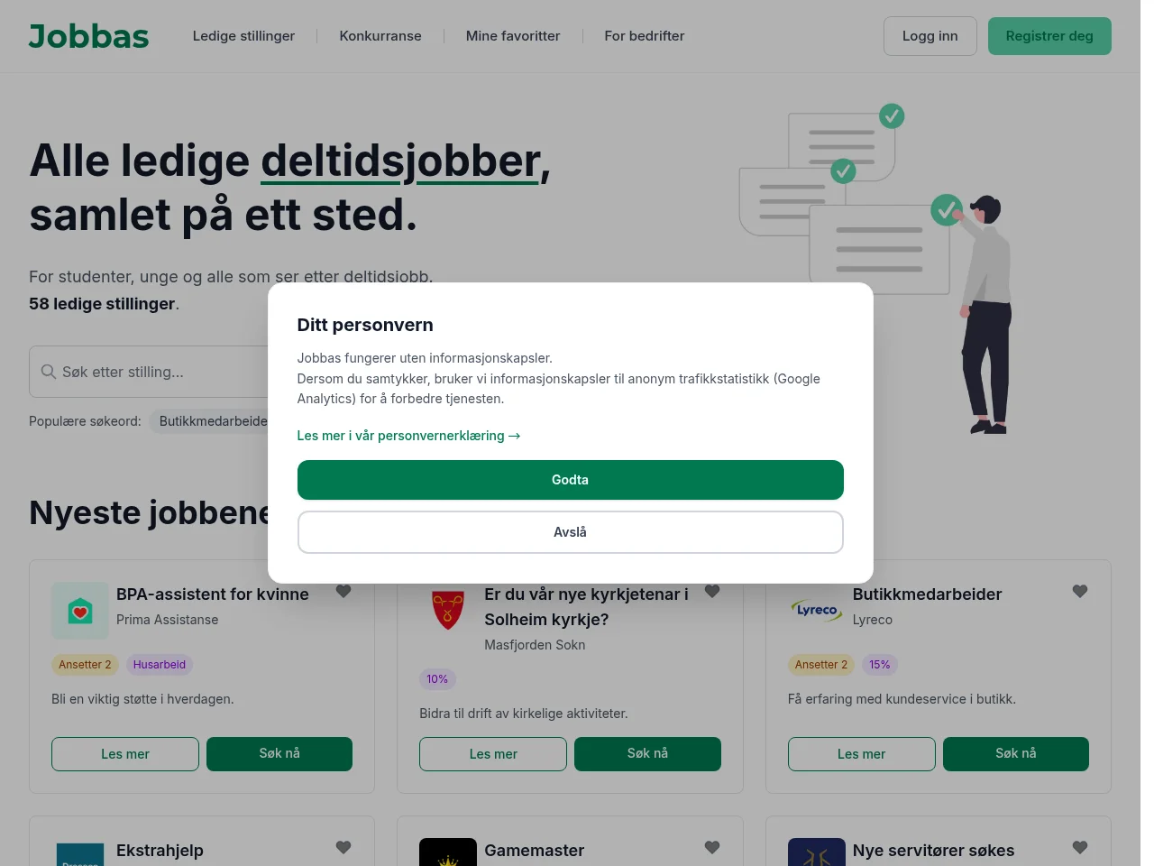 JOBBAS.no job board platform screenshot showing job search interface