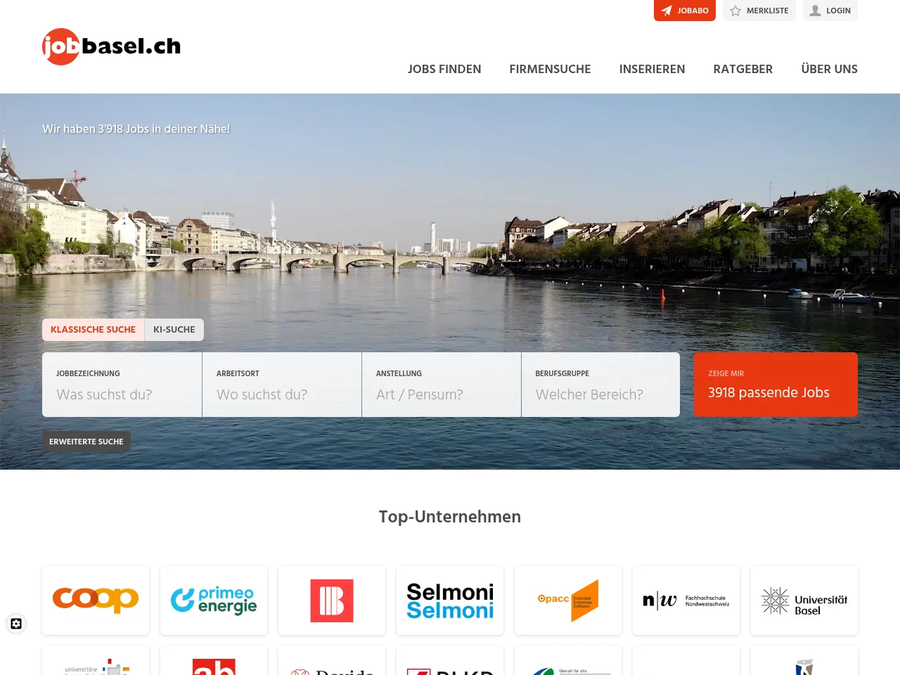 jobbasel.ch job board platform screenshot showing job search interface