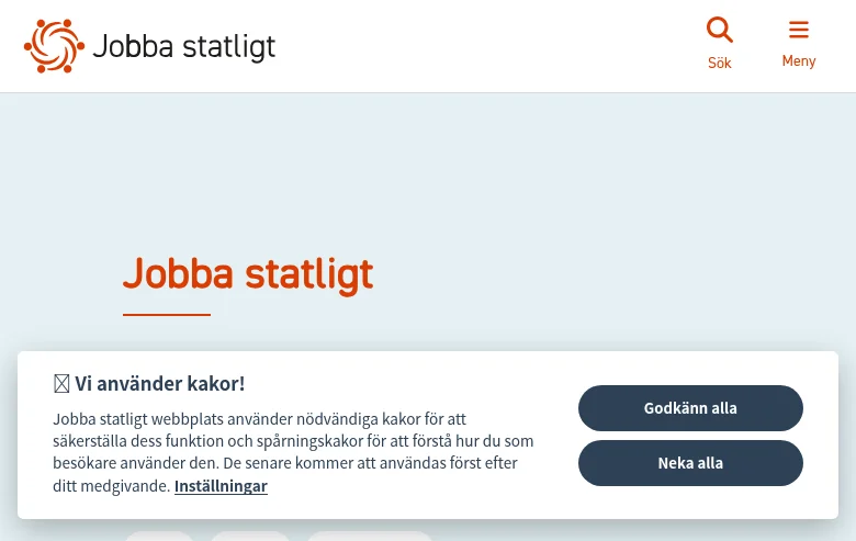 Jobba statligt screenshot Jobba statligt job board platform screenshot showing job search interface