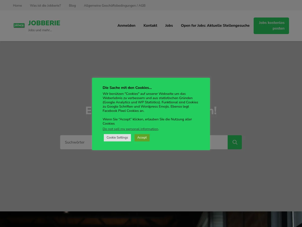 Jobberie job board platform screenshot showing job search interface