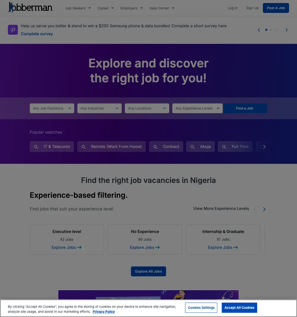 Jobberman job board platform screenshot showing job search interface