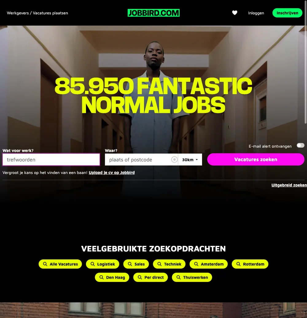 Jobbird job board platform screenshot showing job search interface