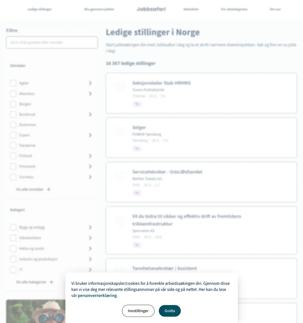 Jobbsafari job board platform screenshot showing job search interface