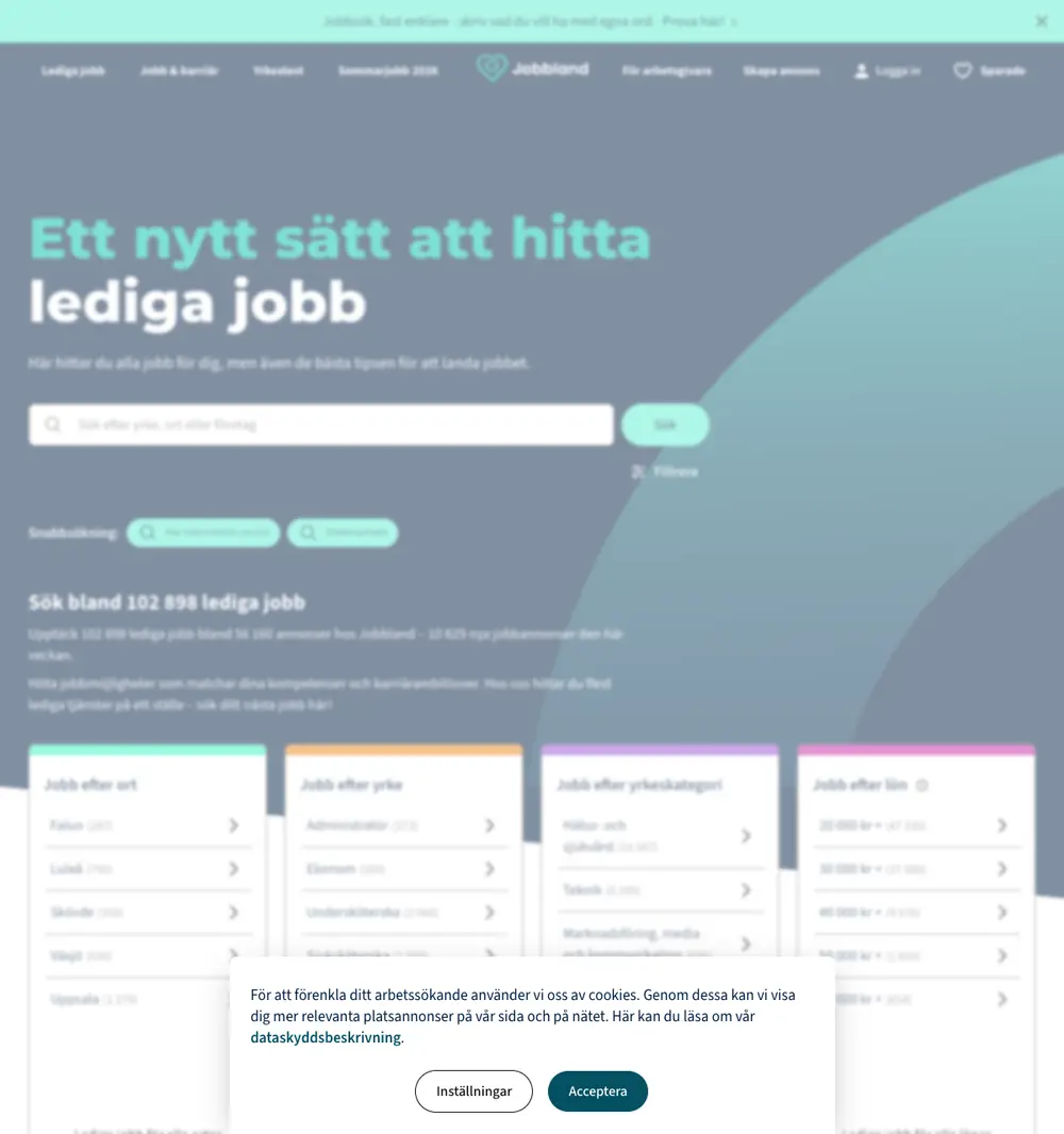 Jobbland job board platform screenshot showing job search interface