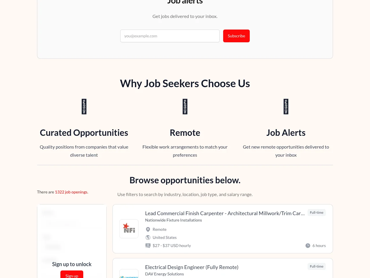 Immigrant Networks Job Board job board platform screenshot showing job search interface