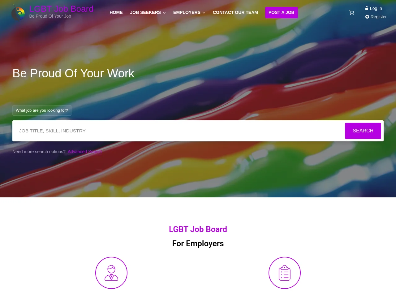 LGBT Job Board job board platform screenshot showing job search interface