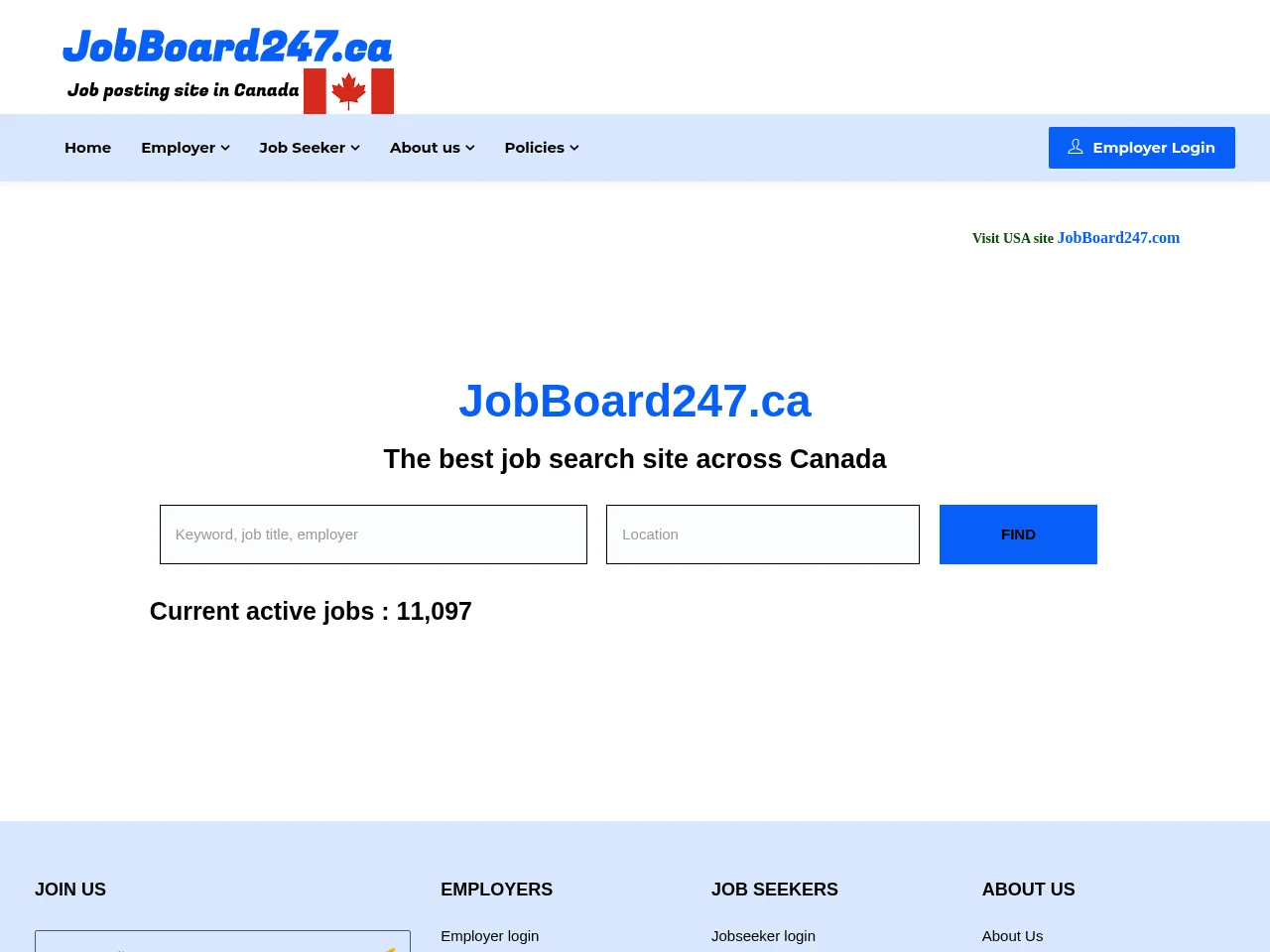JobBoard247.ca job board platform screenshot showing job search interface