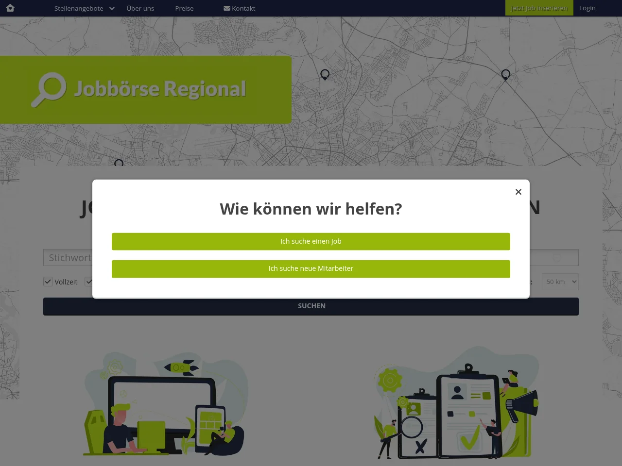Jobbörse Regional job board platform screenshot showing job search interface