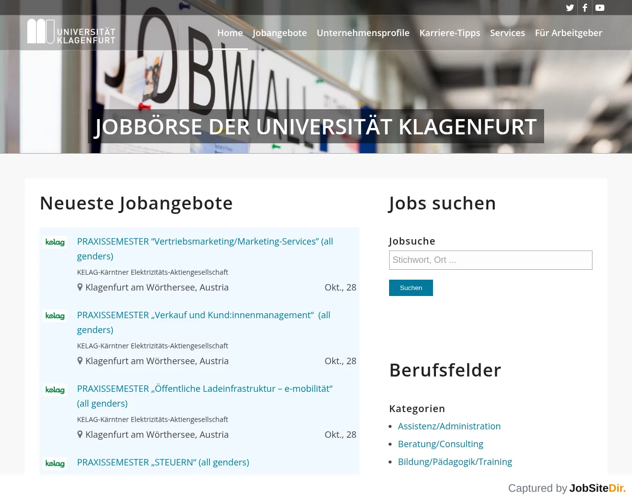 Jobbörse der Universität Klagenfurt screenshot Jobbörse der Universität Klagenfurt website screenshot