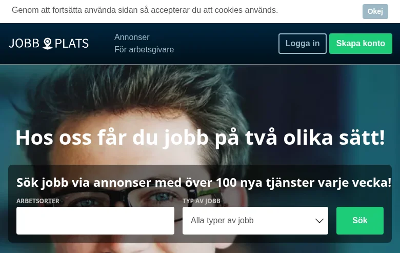 Jobbplats job board platform screenshot showing job search interface