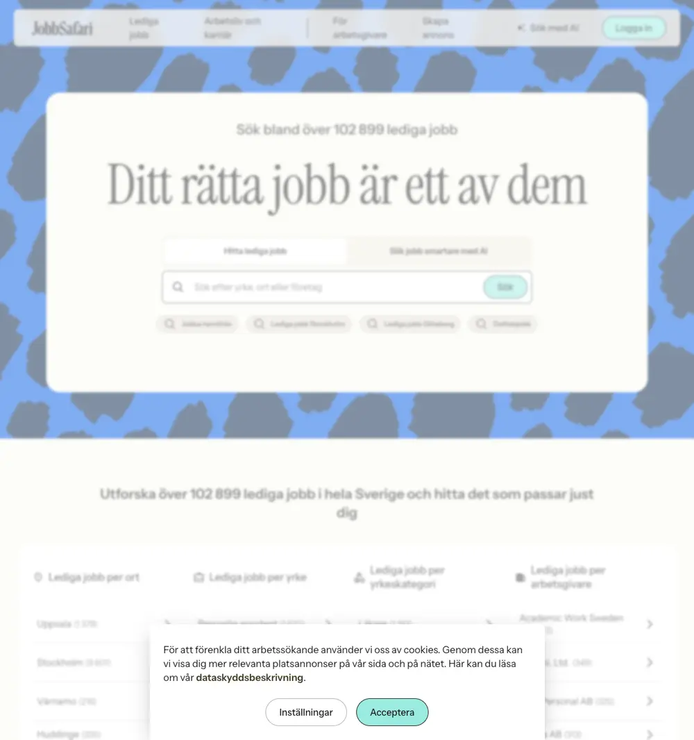 JobbSafari job board platform screenshot showing job search interface