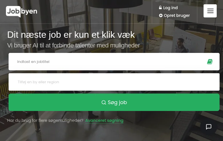 Jobbyen.dk job board platform screenshot showing job search interface