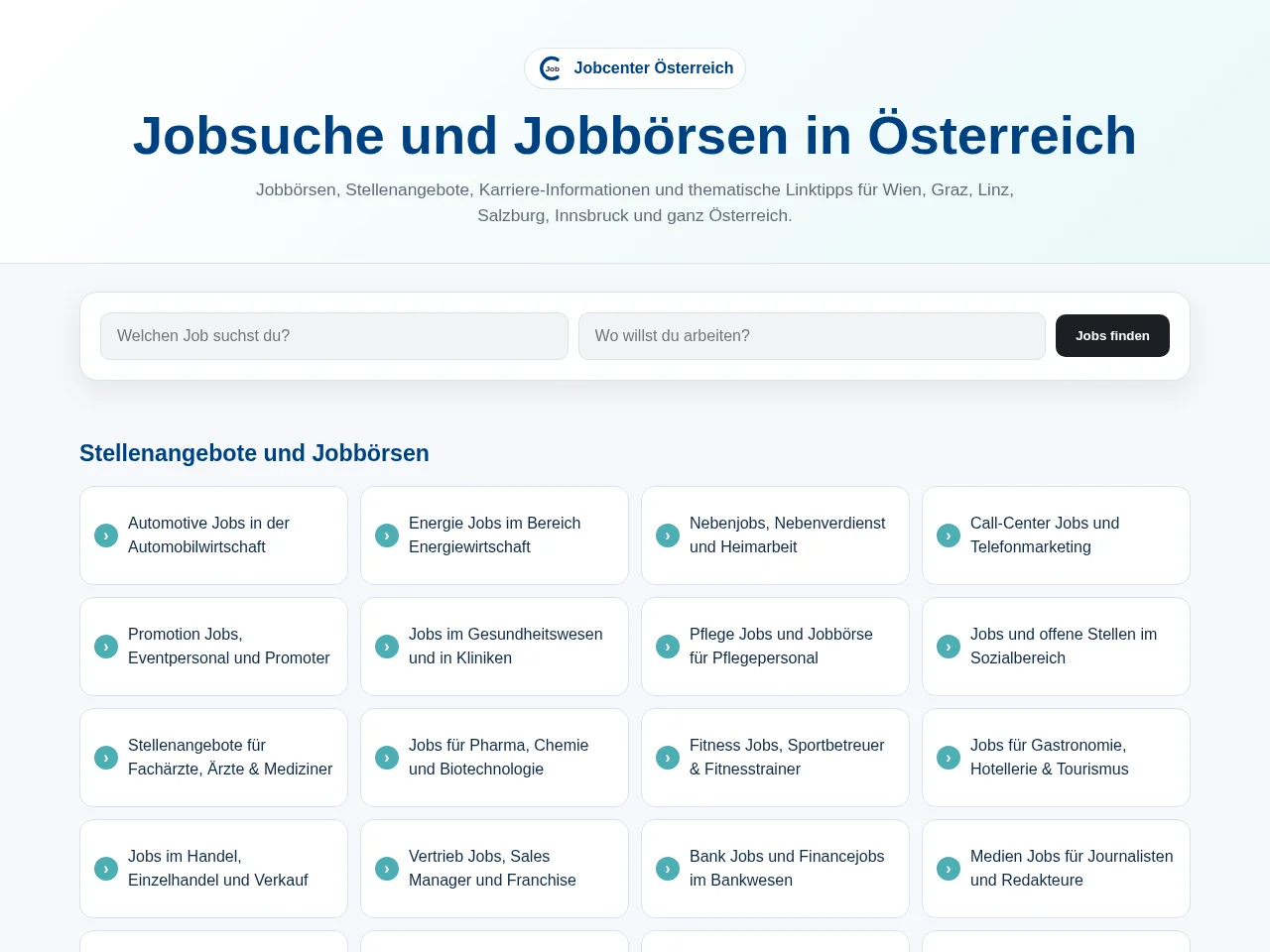 Jobcenter Österreich job board platform screenshot showing job search interface