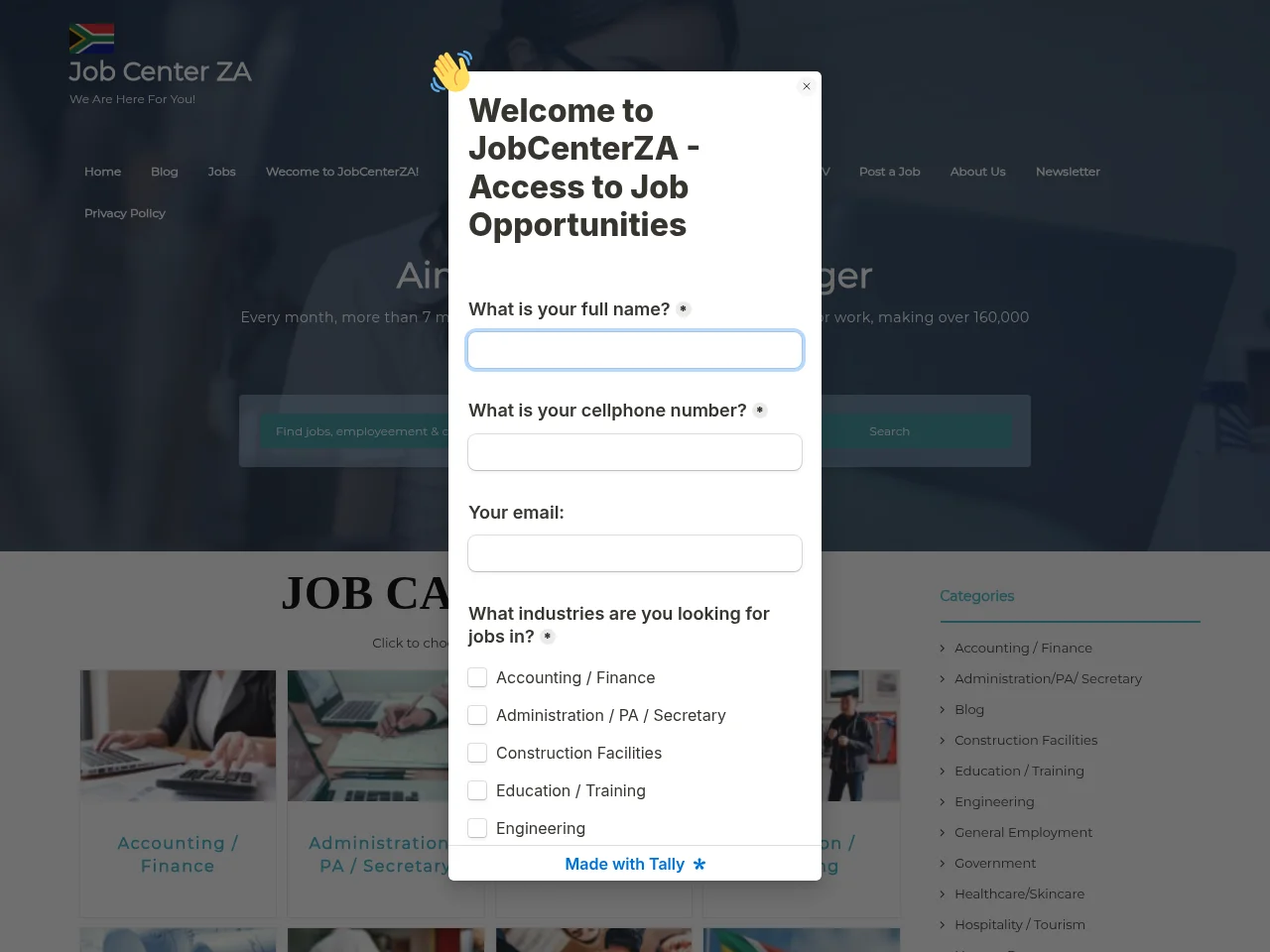 Job Center ZA screenshot Job Center ZA job board platform screenshot showing job search interface