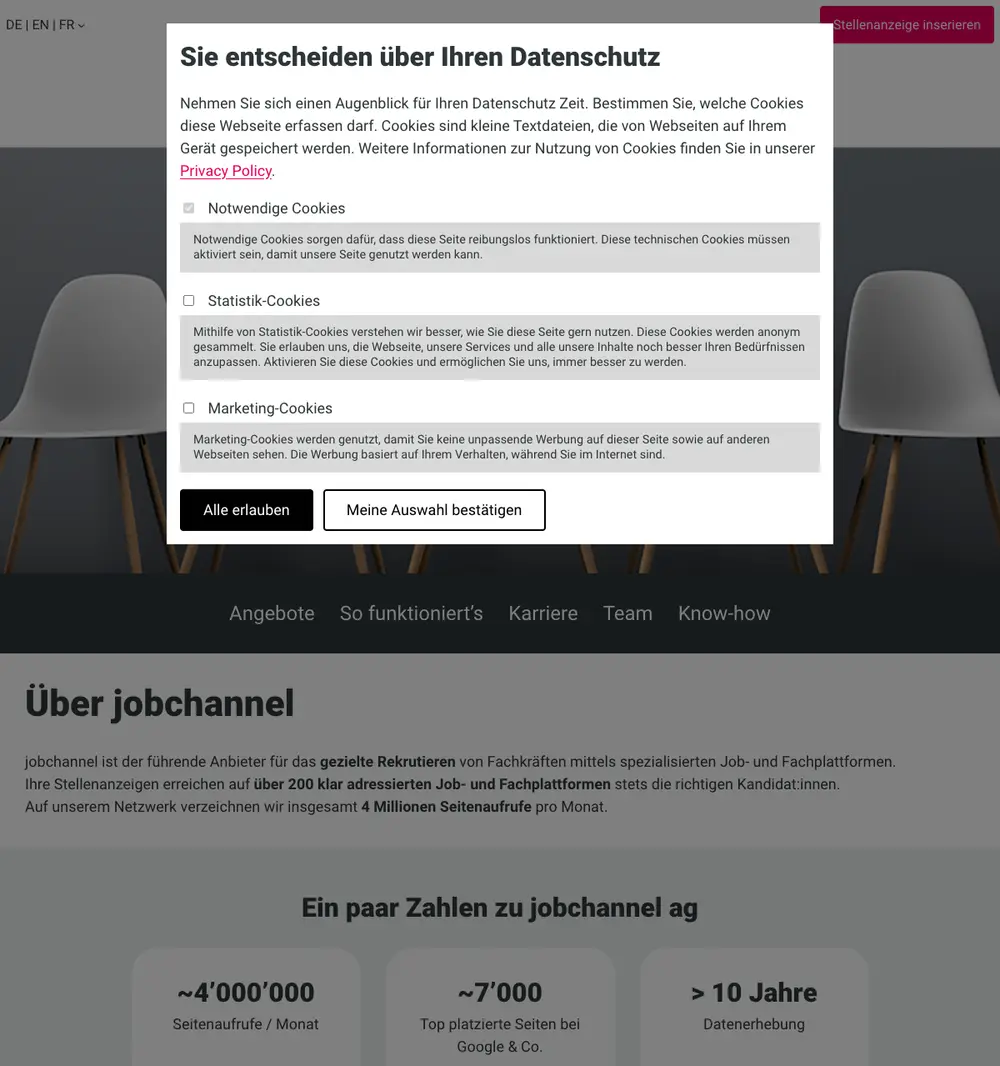 jobchannel job board platform screenshot showing job search interface