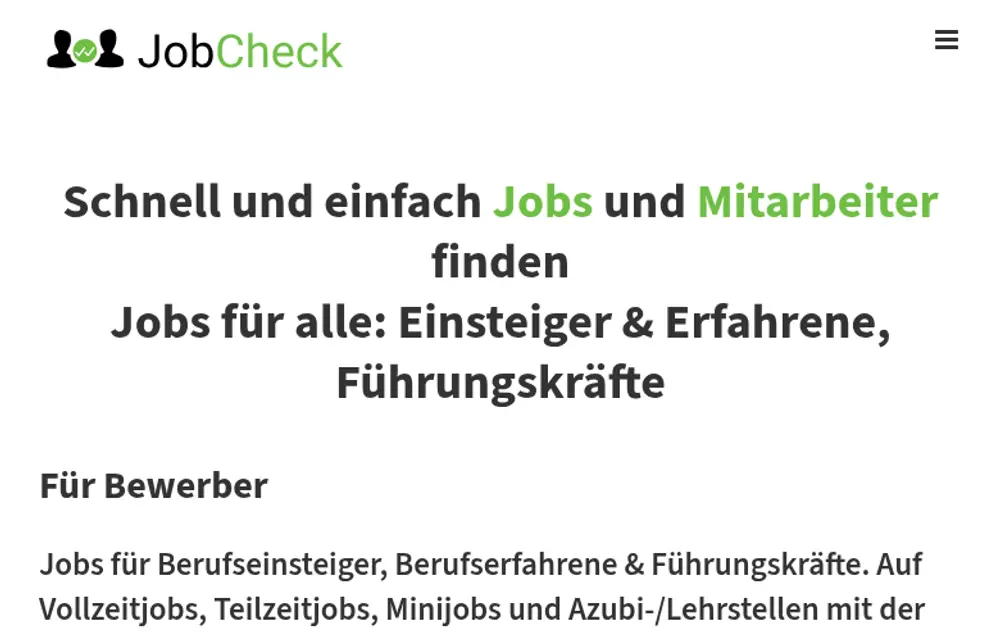 JobCheck screenshot JobCheck job board platform screenshot showing job search interface