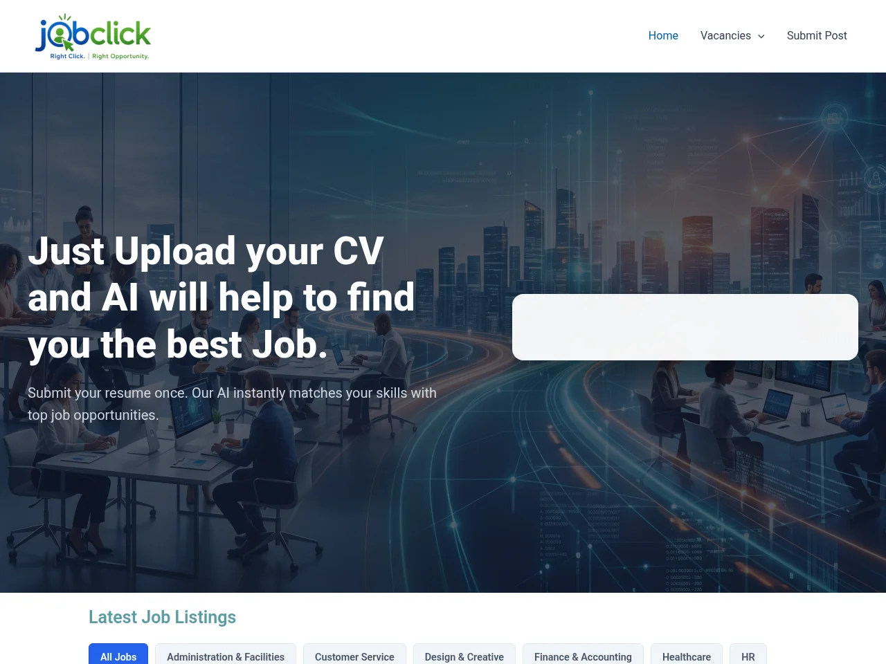 jobclick.lk job board platform screenshot showing job search interface