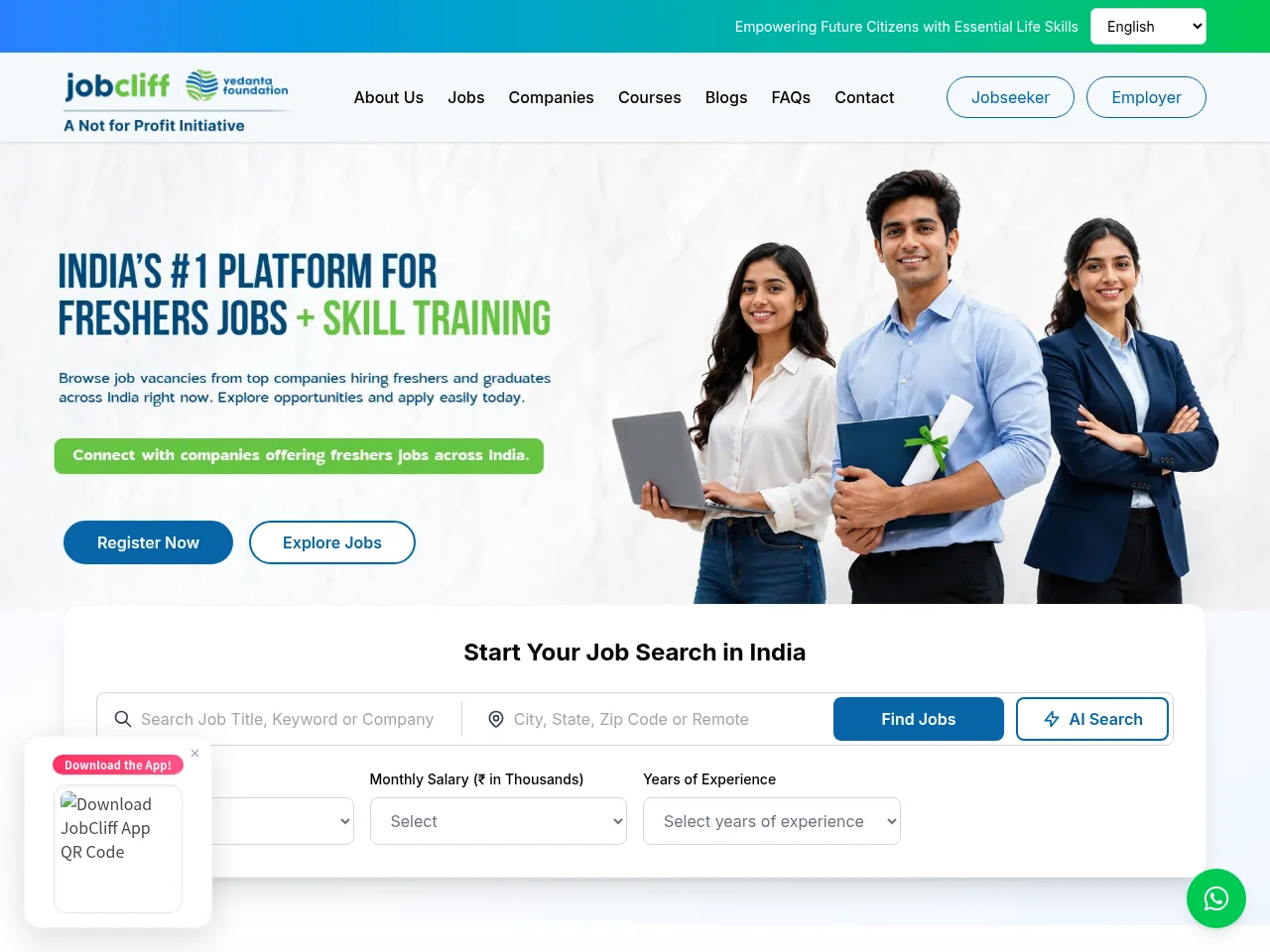 JobCliff job board platform screenshot showing job search interface