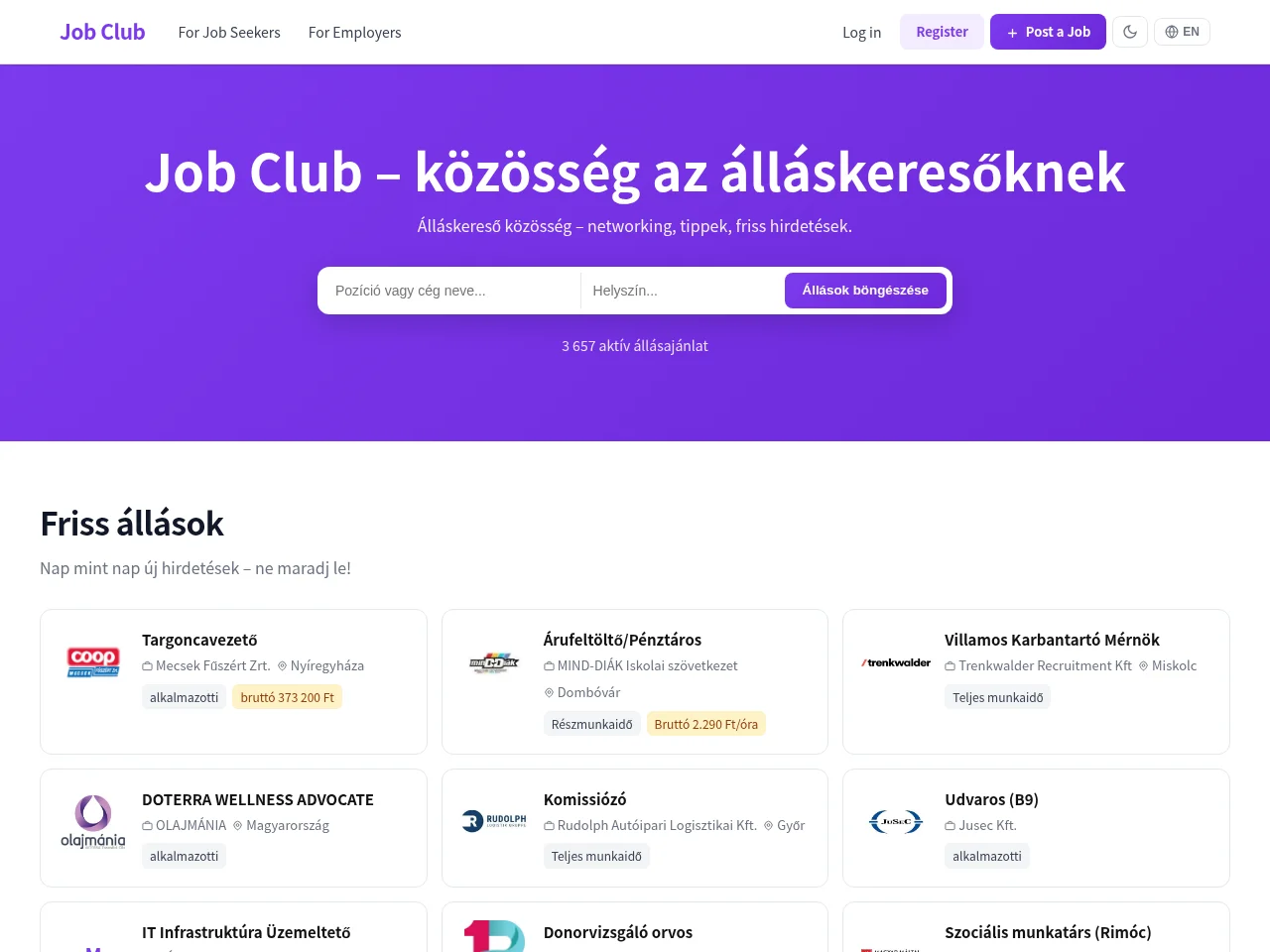 Job Club screenshot Job Club job board platform screenshot showing job search interface