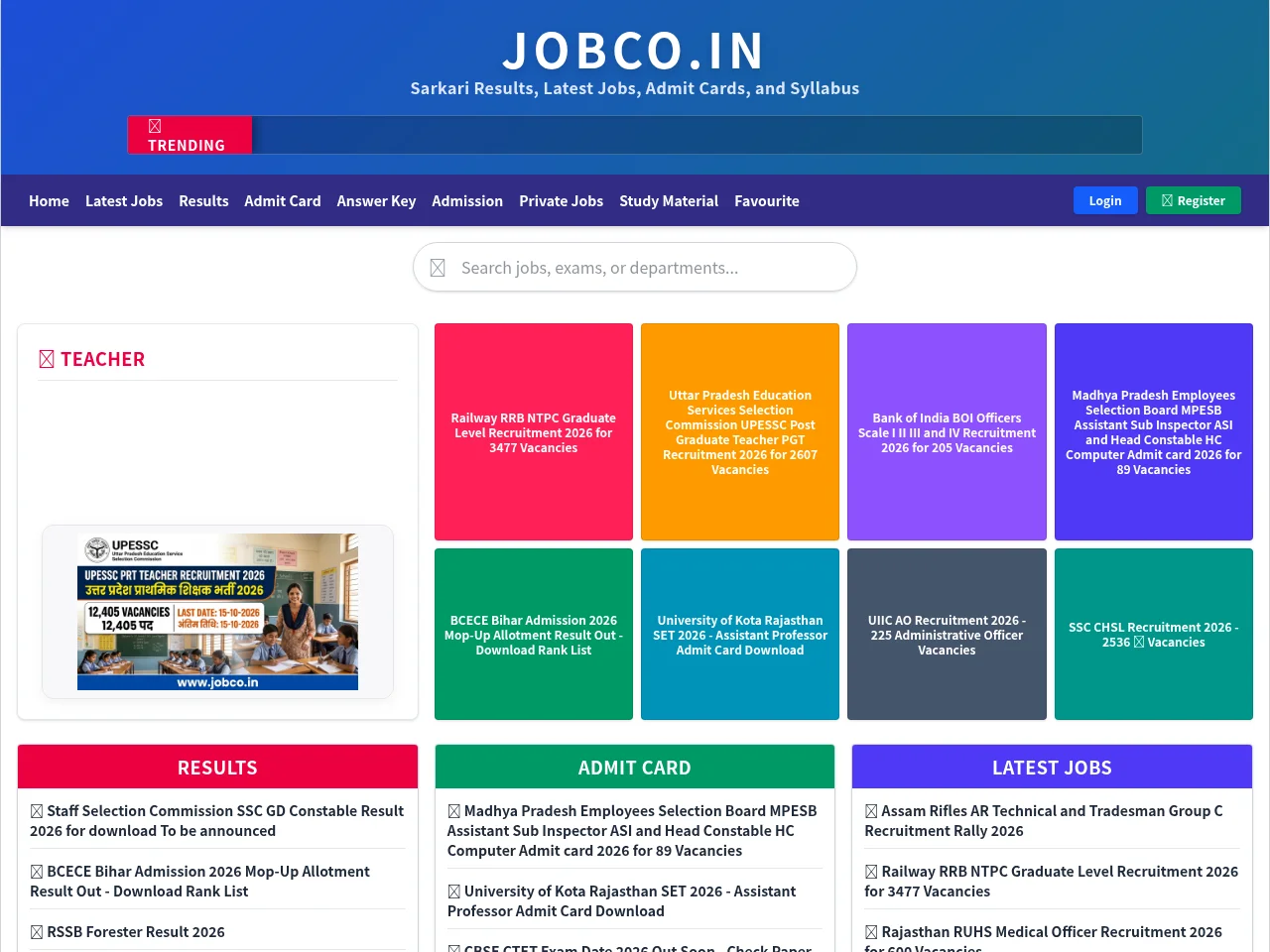 Job Portal - Latest Govt Jobs, Admit Cards, Results screenshot Job Portal - Latest Govt Jobs, Admit Cards, Results job board platform screenshot showing job search interface