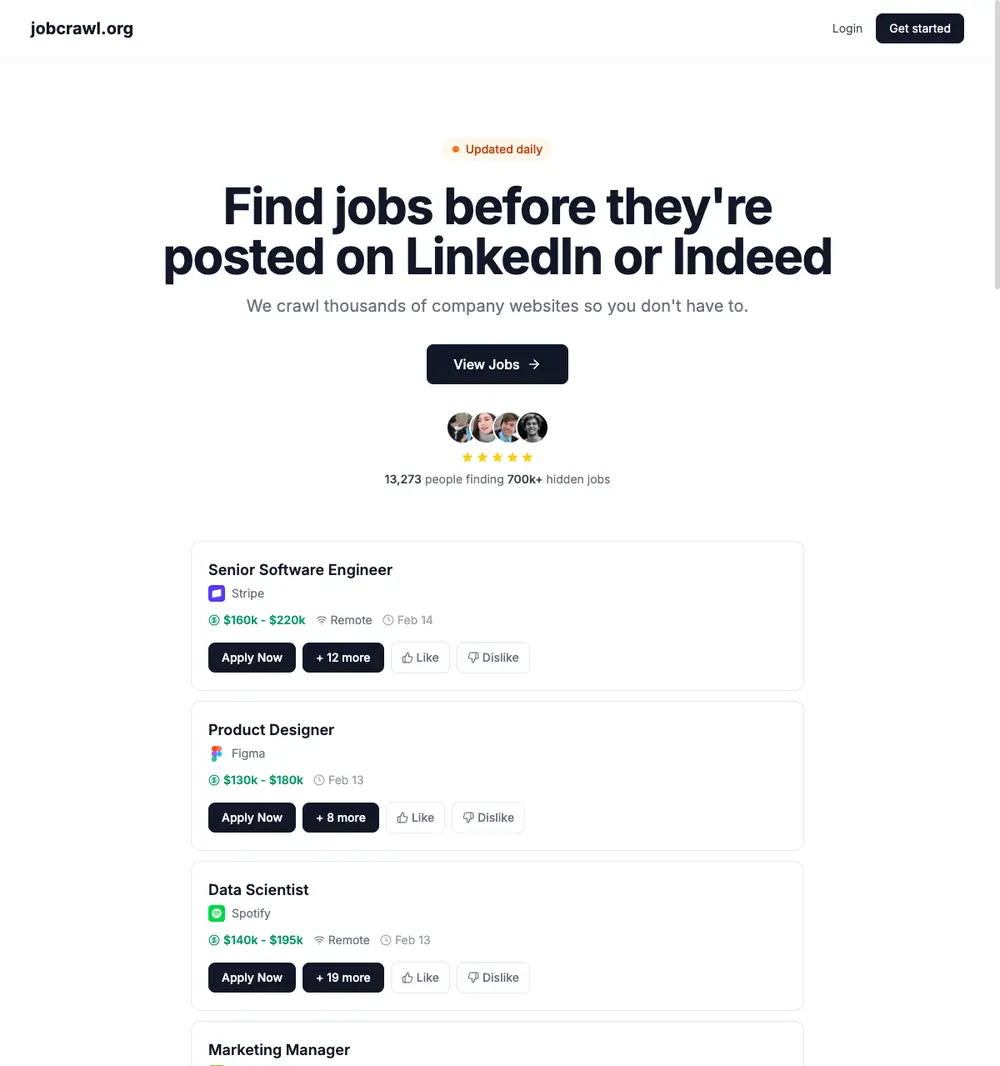 JobCrawl job board platform screenshot showing job search interface