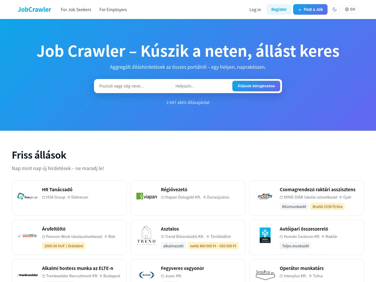 JobCrawler screenshot JobCrawler job board platform screenshot showing job search interface