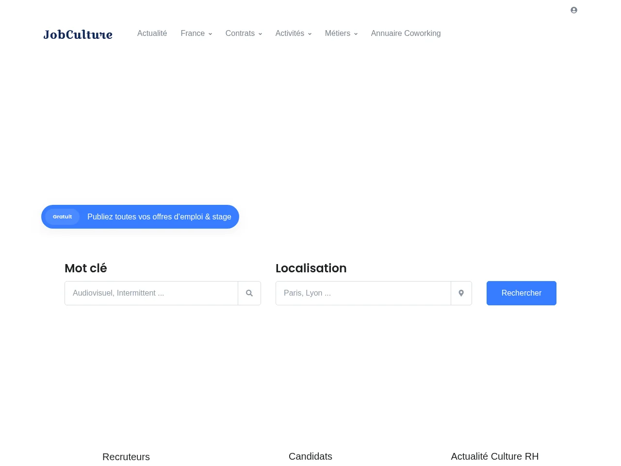 JobCulture job board platform screenshot showing job search interface