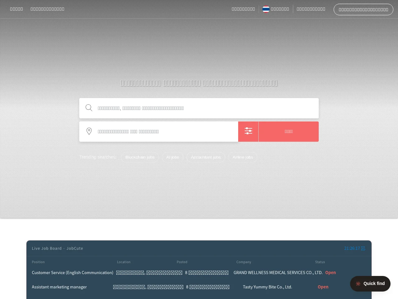 JobCute job board platform screenshot showing job search interface