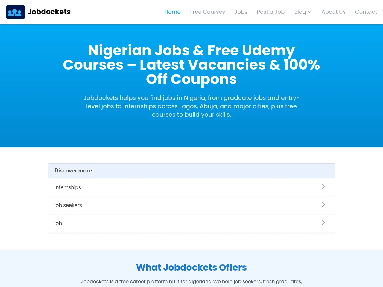 Jobdockets job board platform screenshot showing job search interface