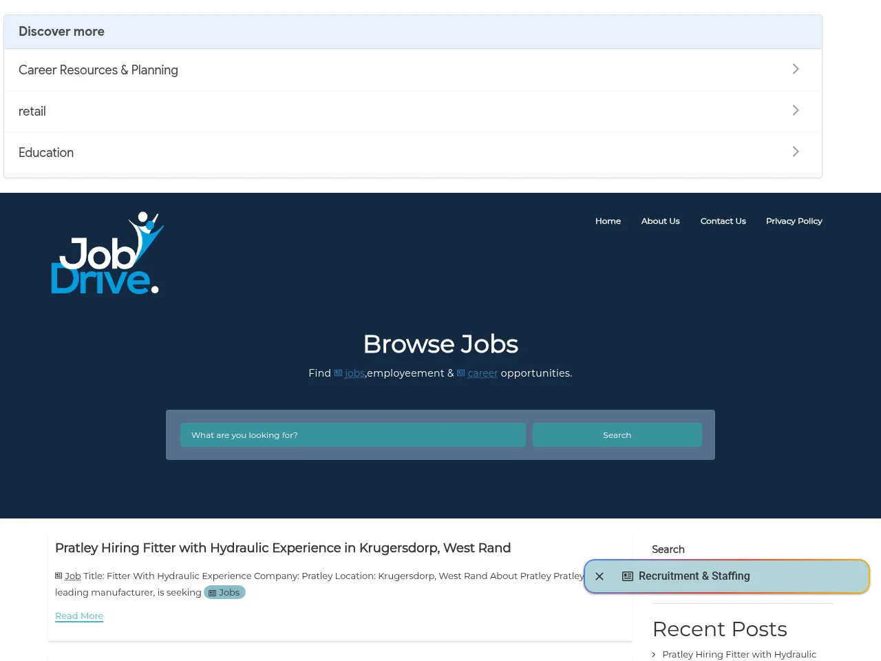 JobDrive screenshot JobDrive job board platform screenshot showing job search interface