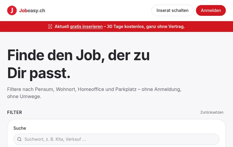 jobeasy.ch job board platform screenshot showing job search interface
