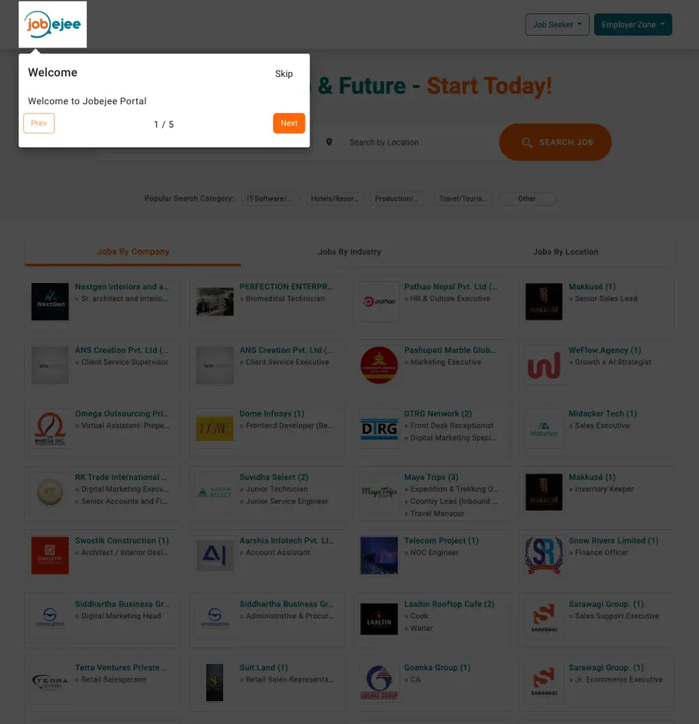 Jobejee job board platform screenshot showing job search interface