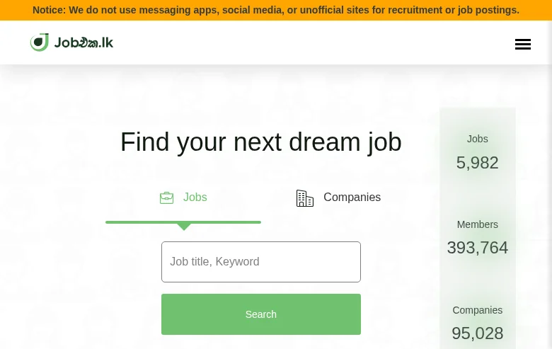 JobEka.lk job board platform screenshot showing job search interface