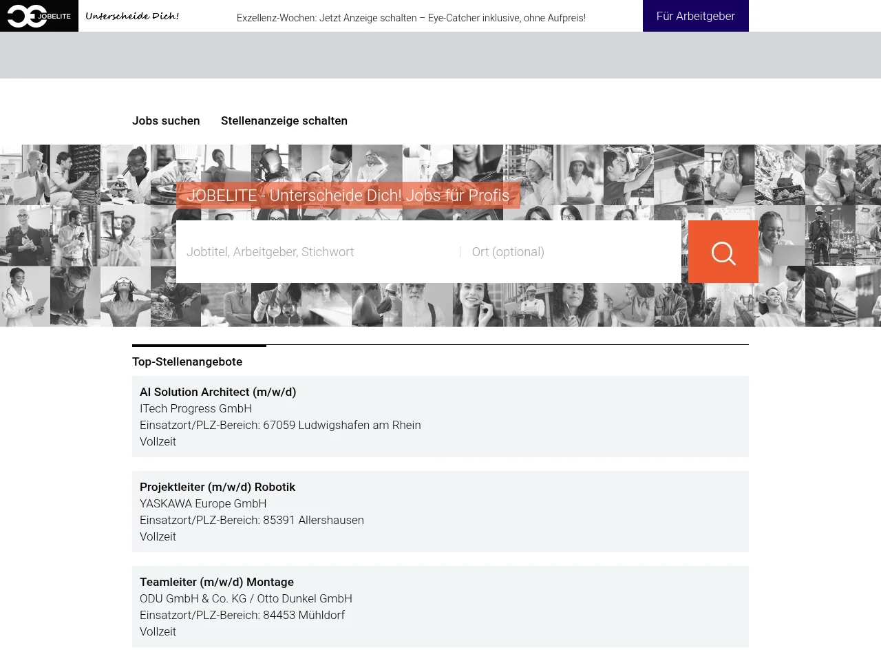 JOBELITE job board platform screenshot showing job search interface