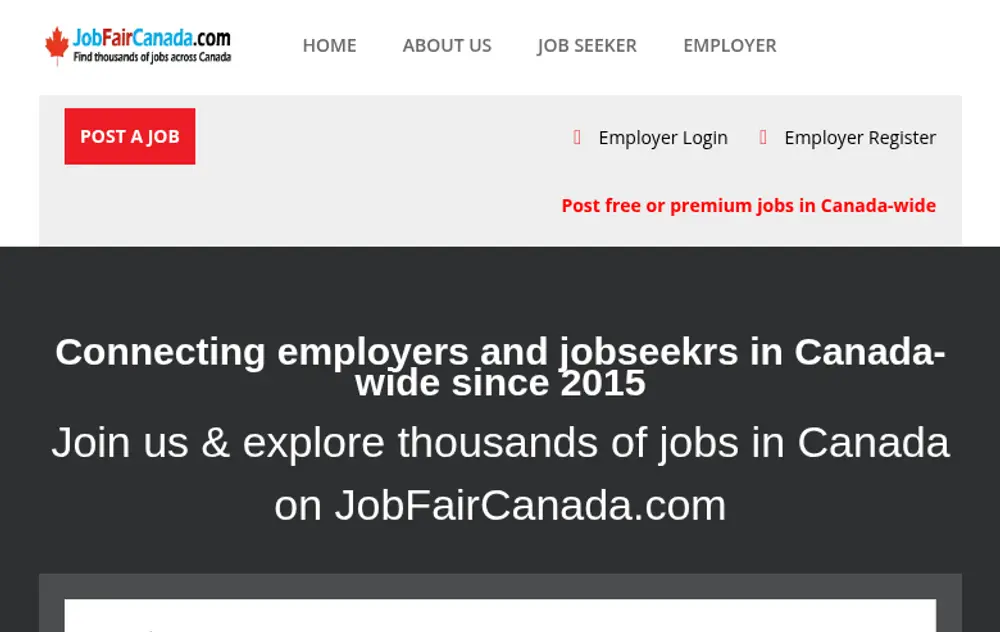 JobFairCanada.com job board platform screenshot showing job search interface