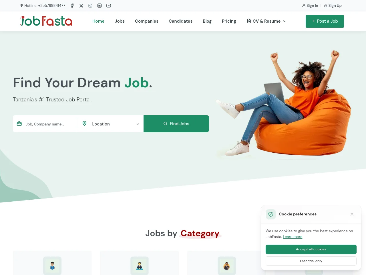 JobFasta job board platform screenshot showing job search interface