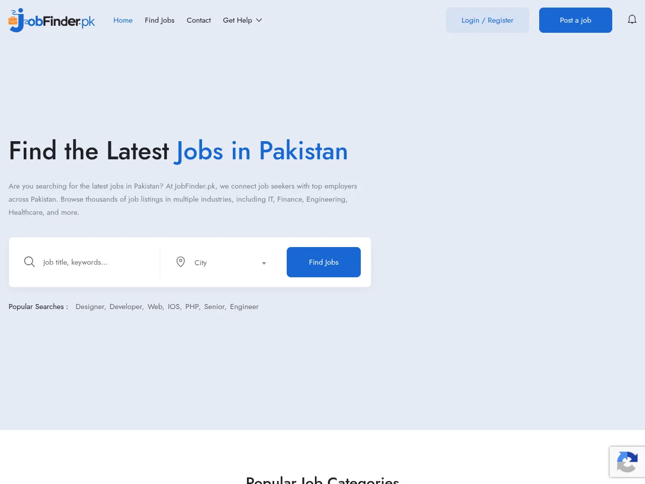 Job Finder screenshot Job Finder job board platform screenshot showing job search interface