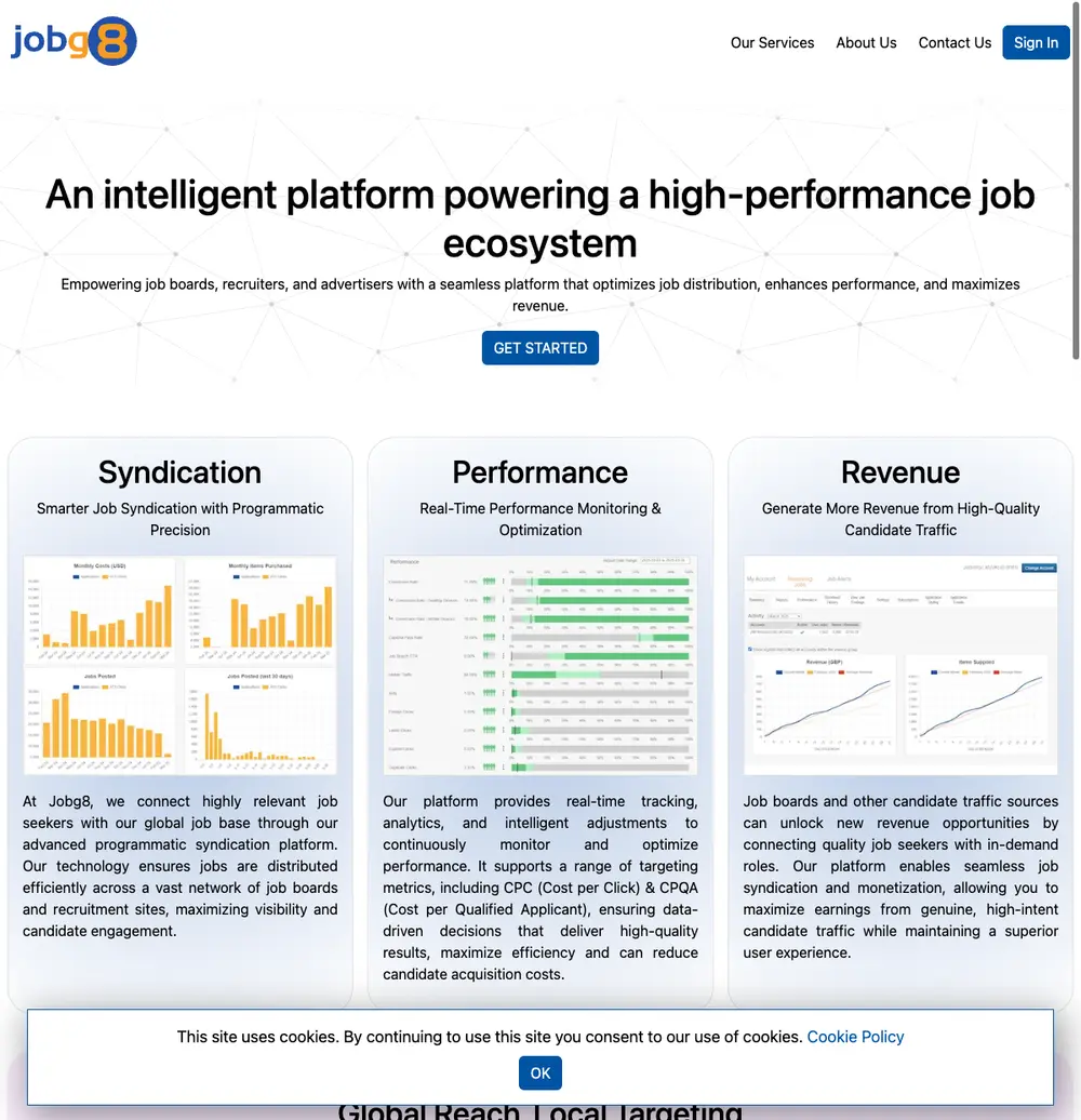 Jobg8 job board platform screenshot showing job search interface