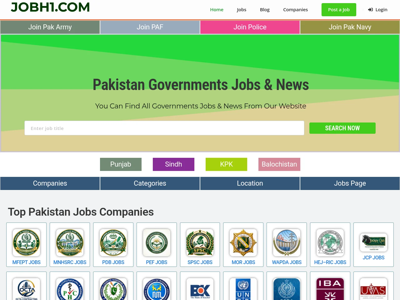JOBH1.COM screenshot JOBH1.COM job board platform screenshot showing job search interface