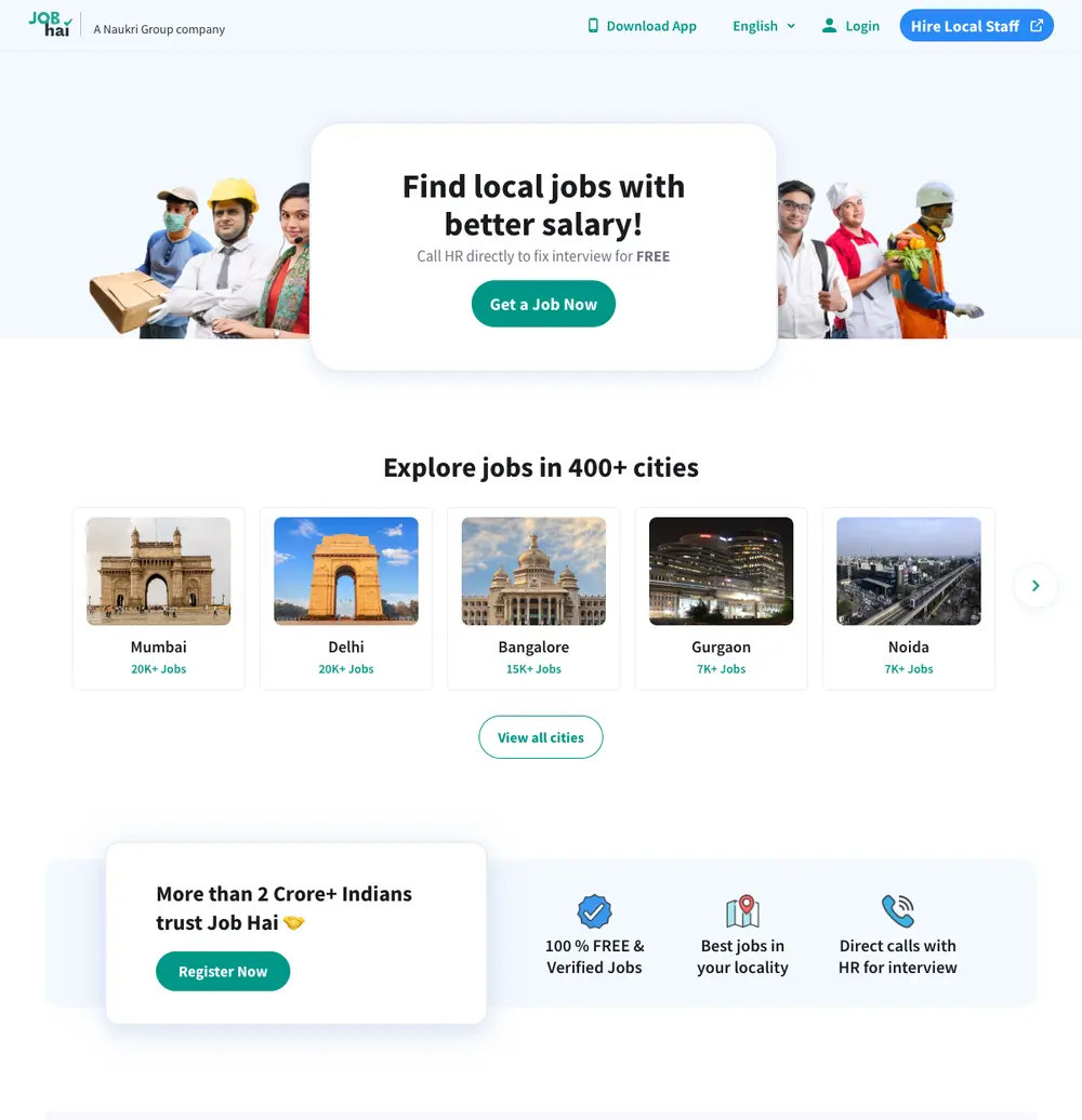 Job Hai job board platform screenshot showing job search interface