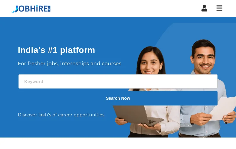 JOBHiRE.IN job board platform screenshot showing job search interface