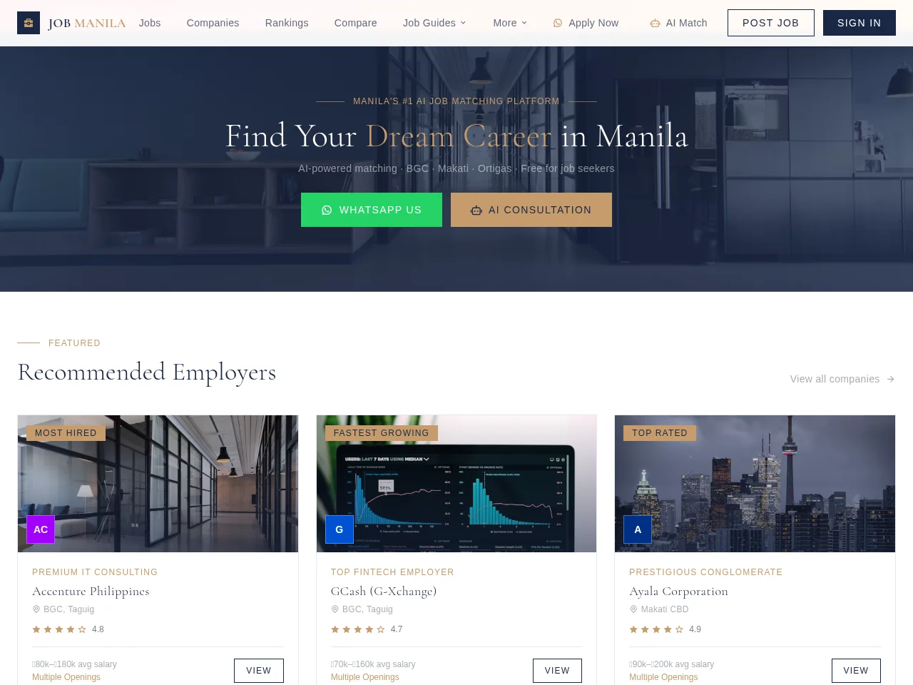 JOB MANILA job board platform screenshot showing job search interface