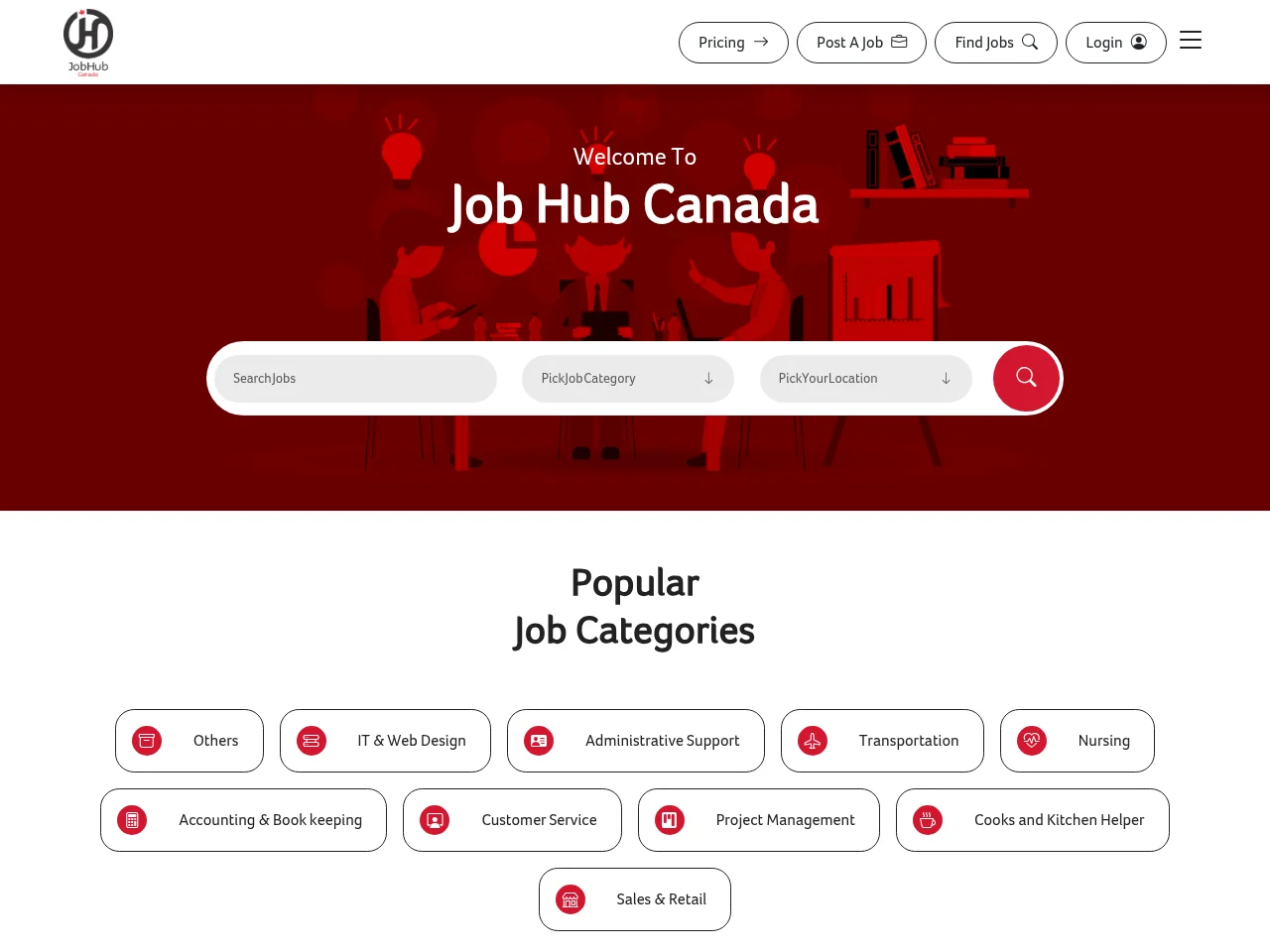 Job Hub Canada screenshot Job Hub Canada job board platform screenshot showing job search interface