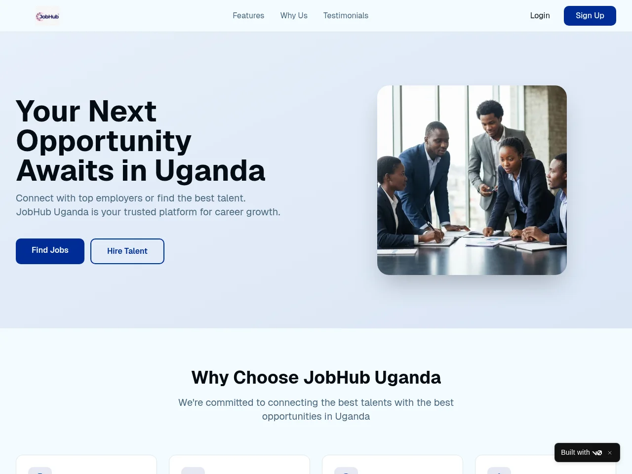 JobHub Uganda job board platform screenshot showing job search interface