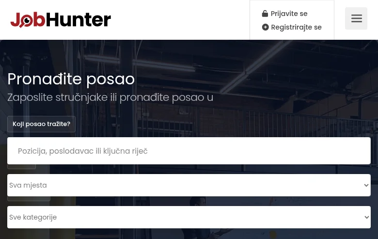 JobHunter job board platform screenshot showing job search interface